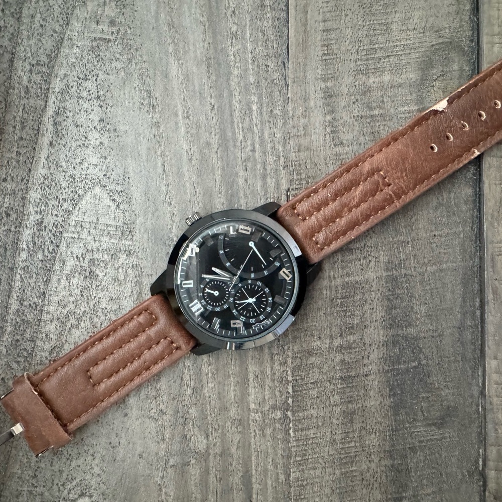 Men's Black and Brown Chronograph Watch